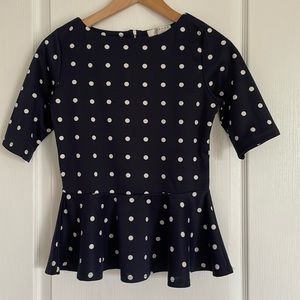 Kenar Peplum Navy White Polka Dot Top Size S
